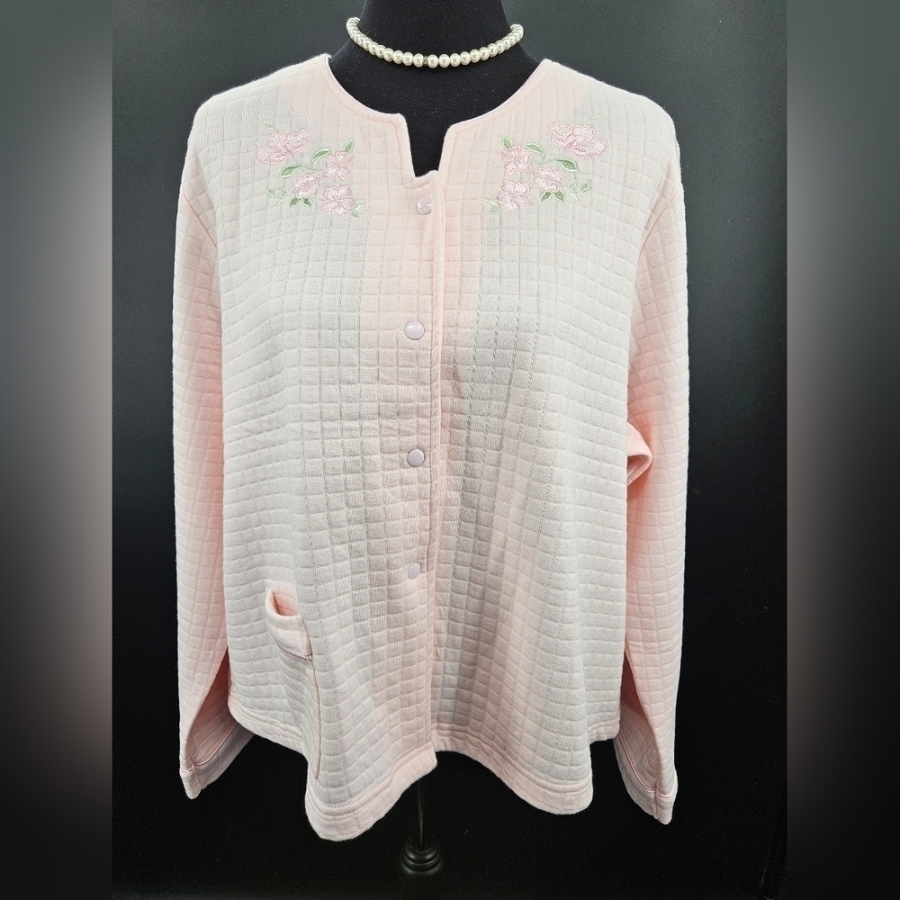 Charter Club Intimates LG PINK Quilted Long Sleeve PJ Pajama Sleepwear Top SNAPS